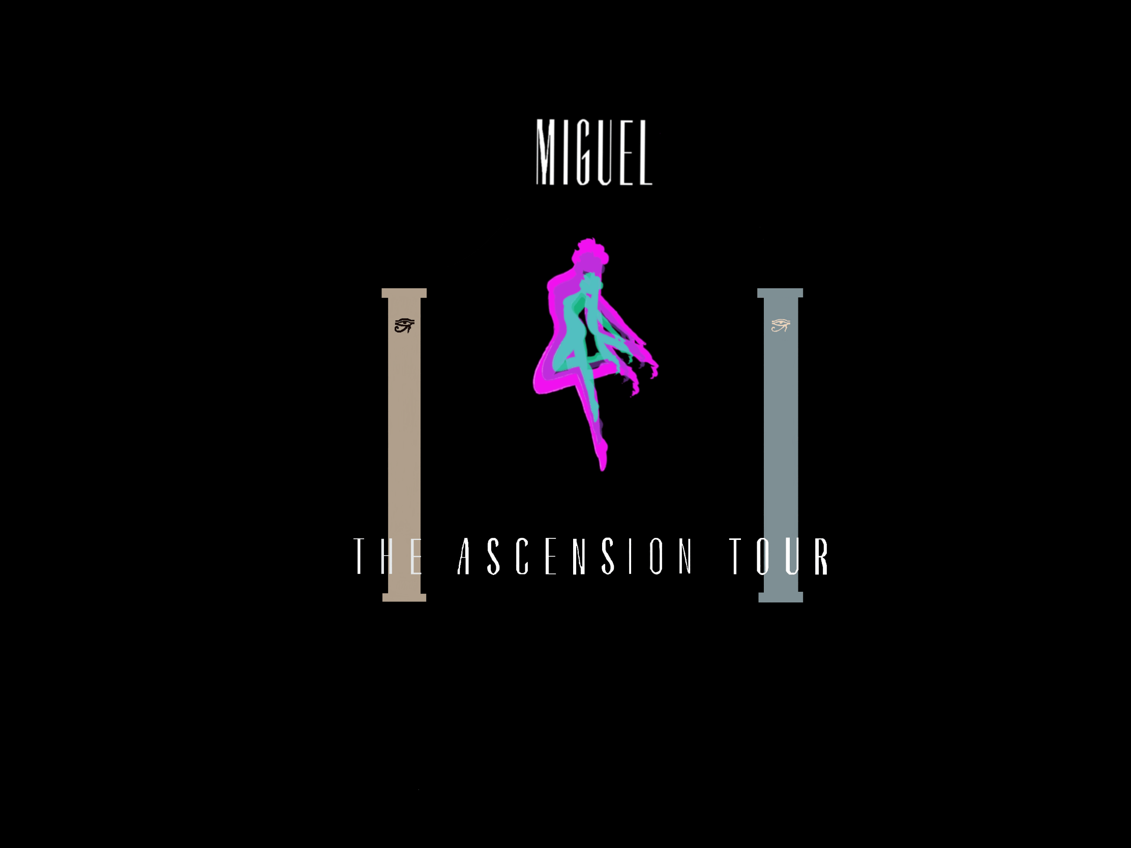 Sailor Moon themed Miguel poster with character ascending between two pillars
